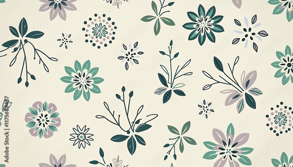 seamless pattern of stylized flowers and branches on a cream background seamless pattern of stylized flowers and branches on a cream background