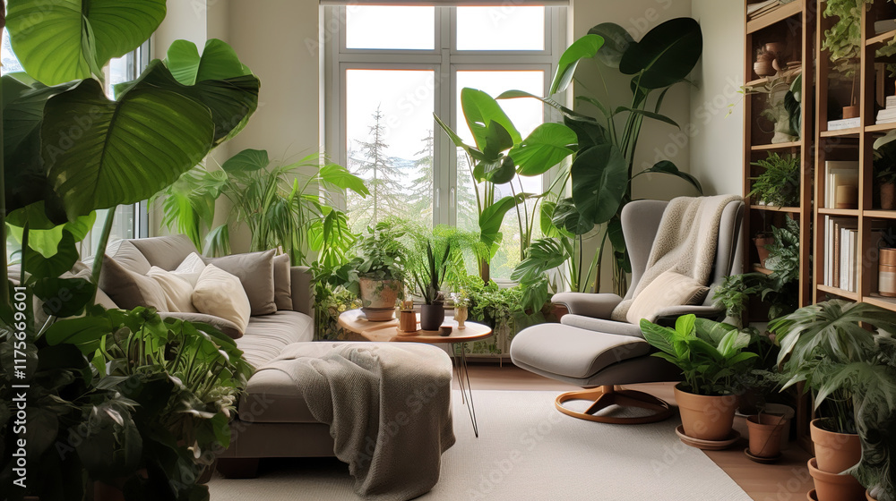 Fototapeta premium Serene Home Decor with Lush Greenery