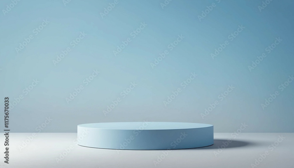 Small single pale blue circular podium on a tranquil sky gradient background Small single pale blue circular podium on a tranquil sky gradient background