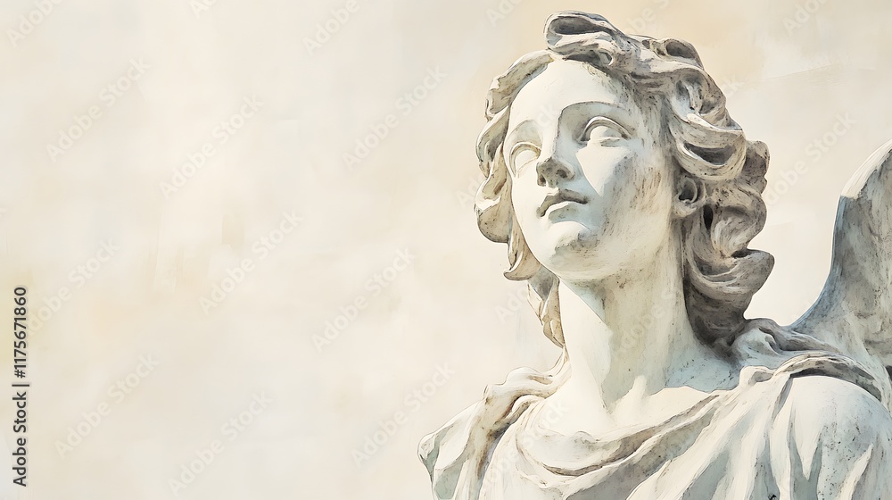 Serene Angel Statue Gazing Upward In Light Serene Angel Statue Gazing Upward In Light