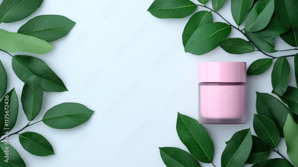 Smooth Reducing Cream Concept with Green Leaves on Minimalist Background Smooth Reducing Cream Concept with Green Leaves on Minimalist Background