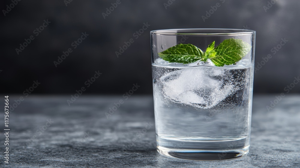 Refreshing Glass of Water with Ice and Mint Leaves for Hydration of Dehydrated Skin Refreshing Glass of Water with Ice and Mint Leaves for Hydration of Dehydrated Skin