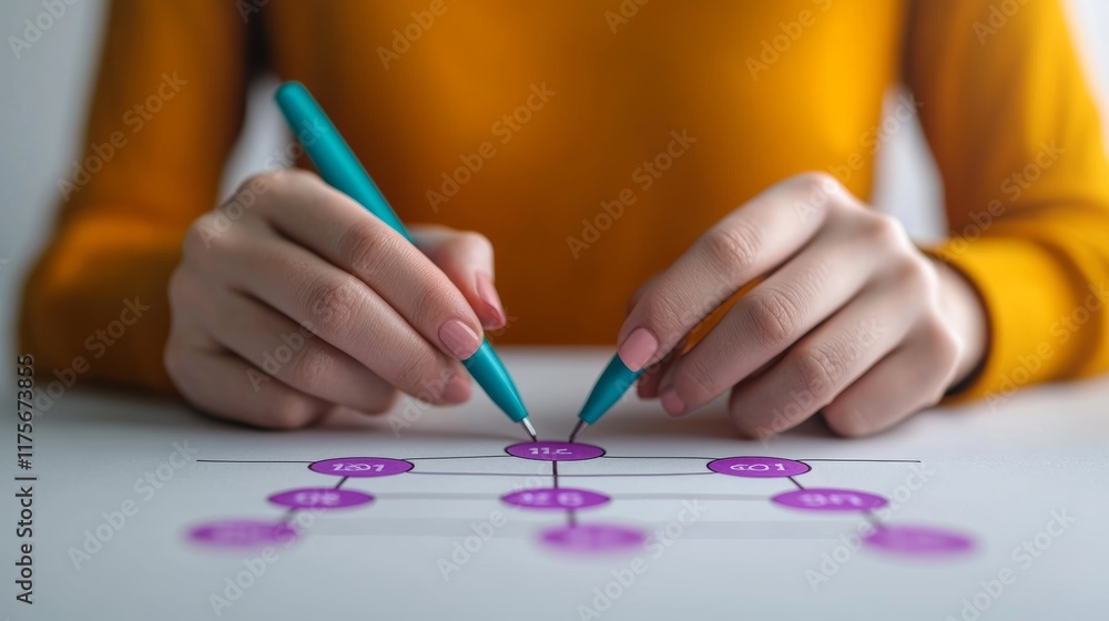 Custom Business Infographic Creation with Hands and Pens on a White Surface Custom Business Infographic Creation with Hands and Pens on a White Surface