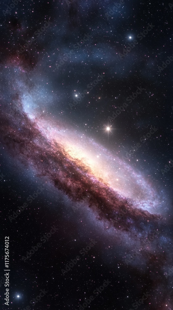 Obraz premium Exploring the purple galaxy with shimmering silver stars in vibrant space cosmic wonder astronomical viewpoint