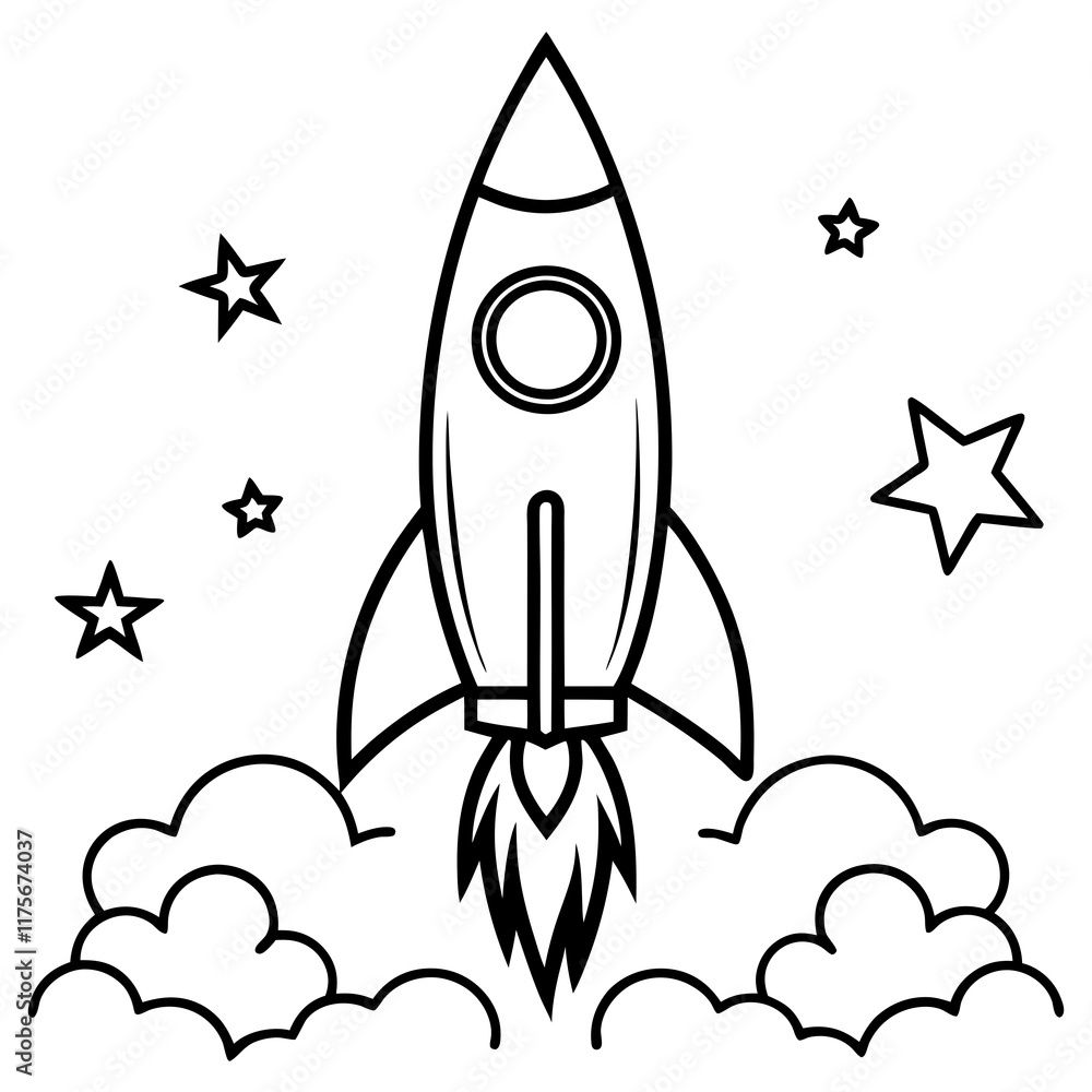 Rocket Launch Line Art Vector Illustration Rocket Launch Line Art Vector Illustration
