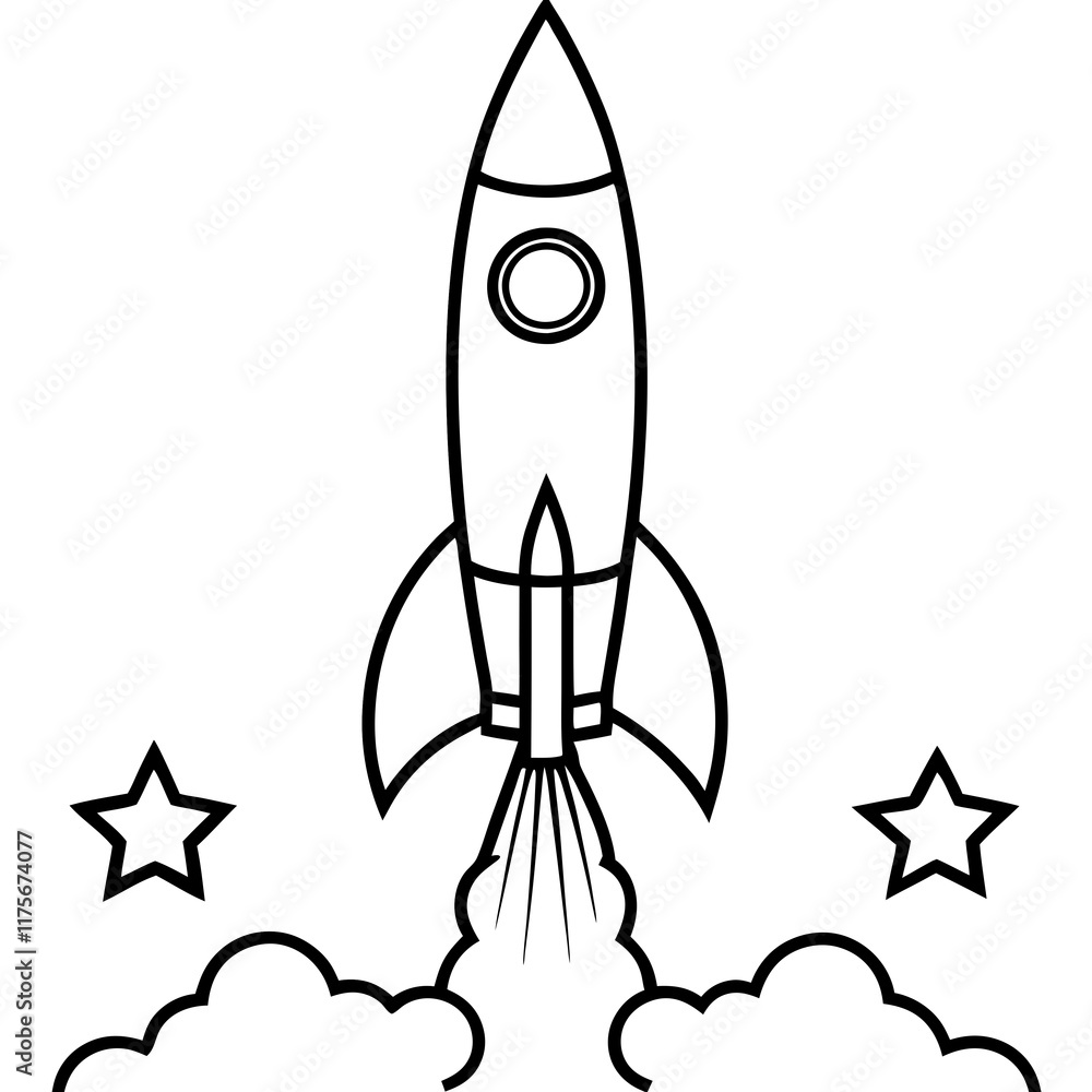Rocket Launch Line Art Vector Illustration Rocket Launch Line Art Vector Illustration