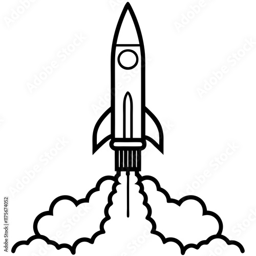 Rocket Launch Line Art Vector Illustration