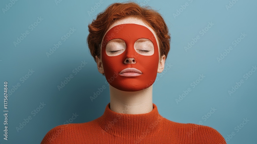 Relaxing Woman with Pore Cleansing Mask on Face Against Blue Background for Skincare Relaxing Woman with Pore Cleansing Mask on Face Against Blue Background for Skincare