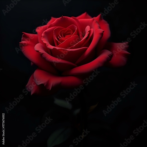 A close-up image of a vibrant red rose against a dark background, highlighting the rose's delicate petals and center.