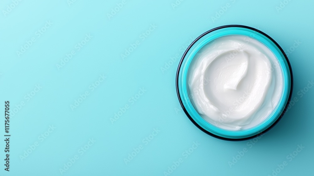 Anti-wrinkle cream in a jar on a blue background showcasing youthful skin benefits Anti-wrinkle cream in a jar on a blue background showcasing youthful skin benefits