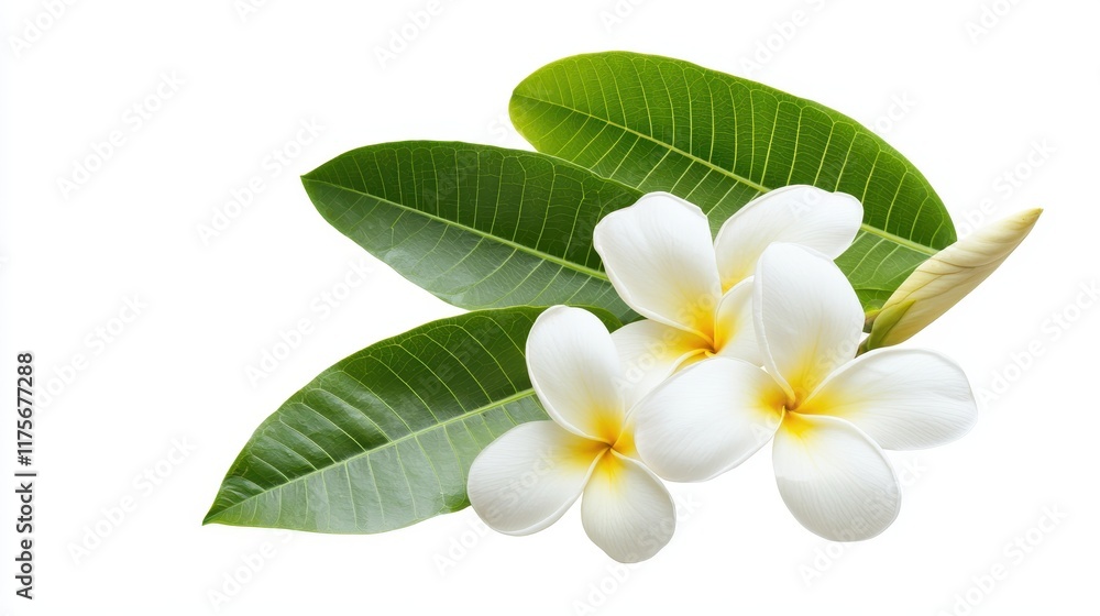 Fototapeta premium Tropical leaves decoration with isolated flowers in a bright environment for home decor
