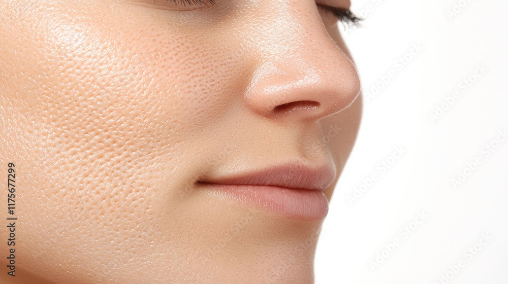 Obraz premium Close-Up View of Skin Texture Highlighting Blackheads and Pore Details on a Face