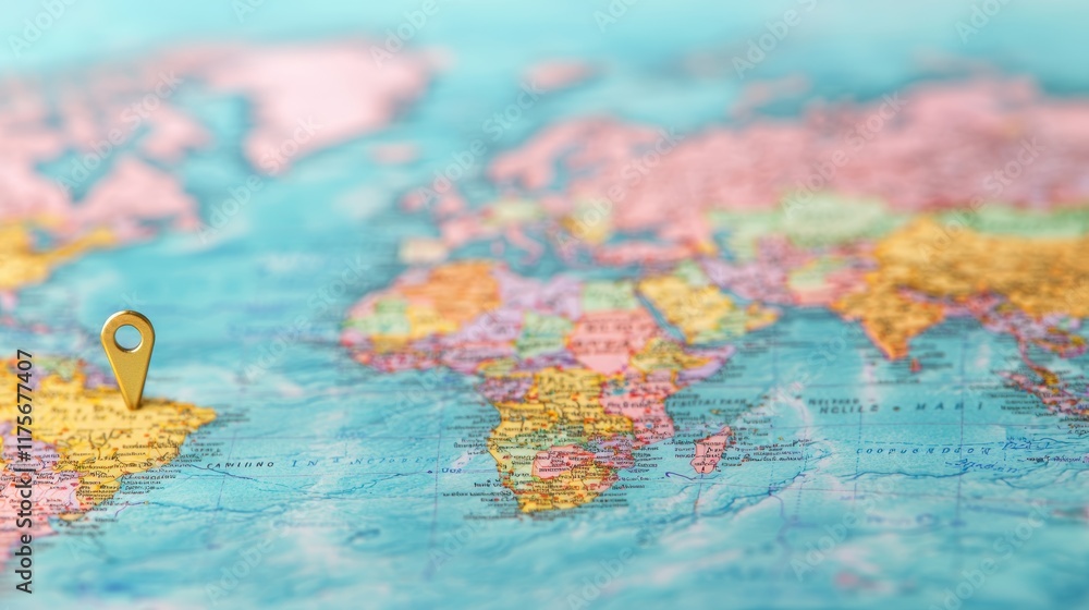 Fototapeta premium Pastel World Map with Stylish Pin Marker for Customer Travel Planning and Exploration