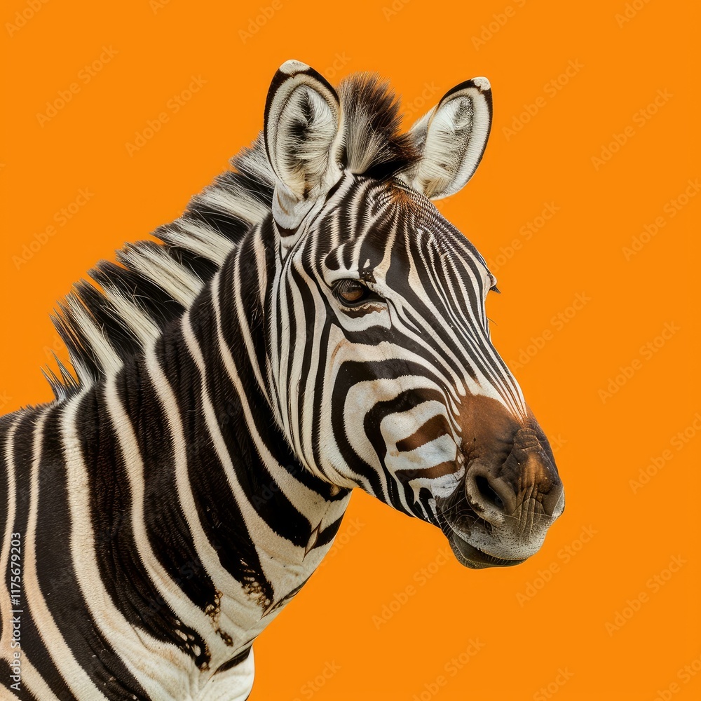 Naklejka premium Studio shot of a zebra posing on an orange background