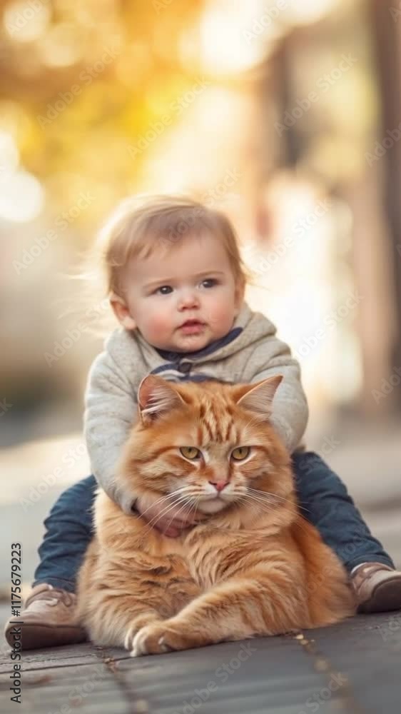 little child playing with cat little child playing with cat