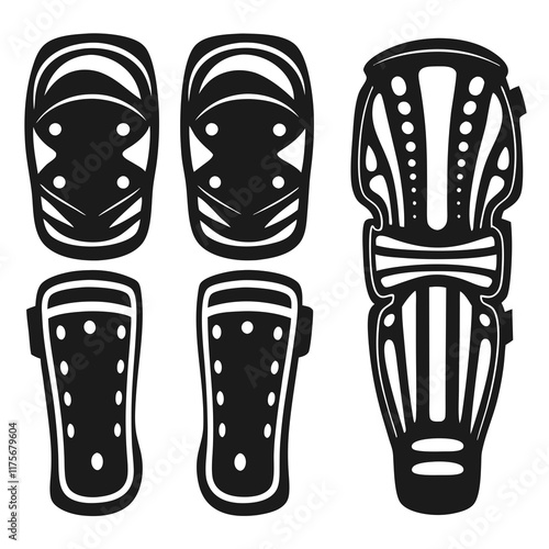 set of Hockey Shin guards silhouette vector illustration