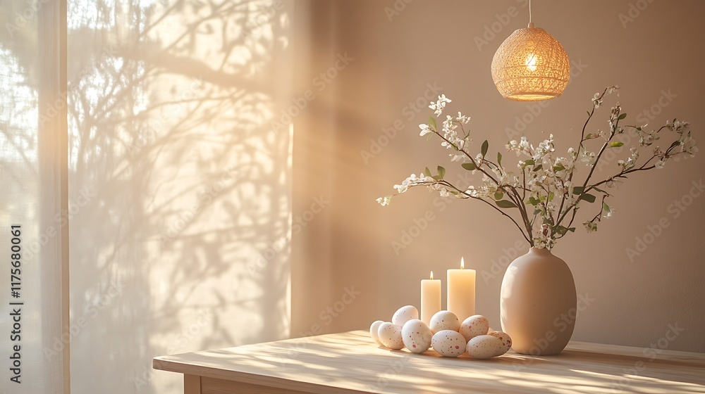 Fototapeta premium Warm lighting elegant table arrangement with flowers and candles
