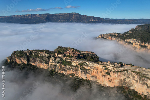 Aerial view of Siurana village on sunny winter day. Tarragona Province, Spain. photo