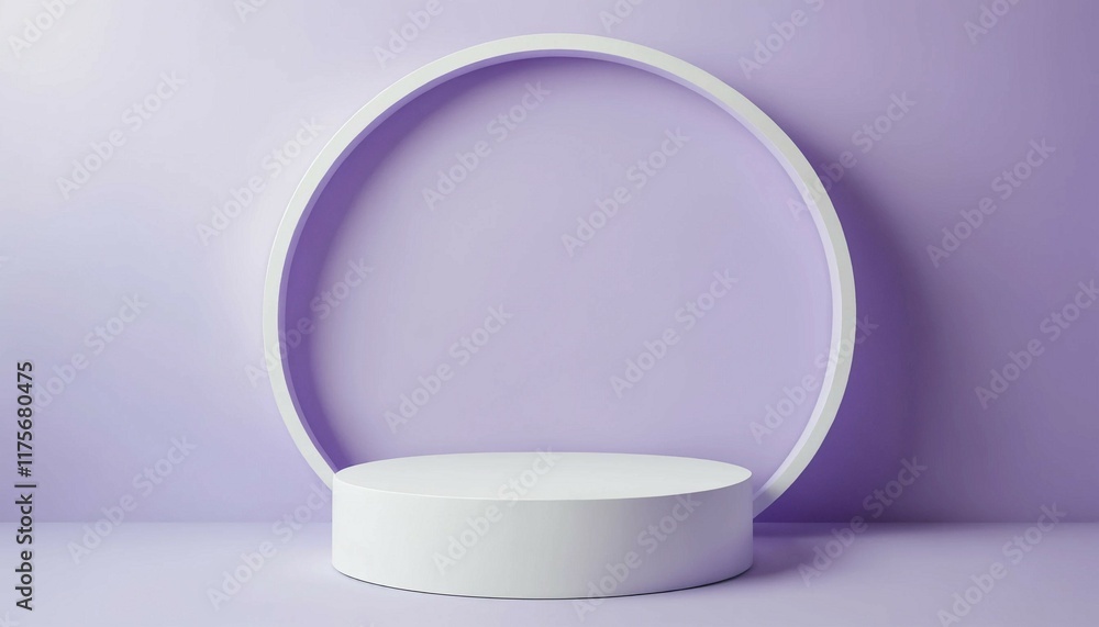 Small single white circular podium on a soft lavender abstract background Small single white circular podium on a soft lavender abstract background