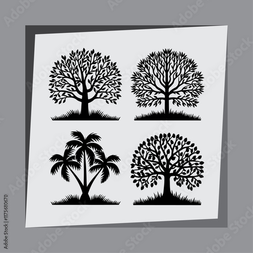 Palm tree silhouette vector tree illustration, black tree illustration
