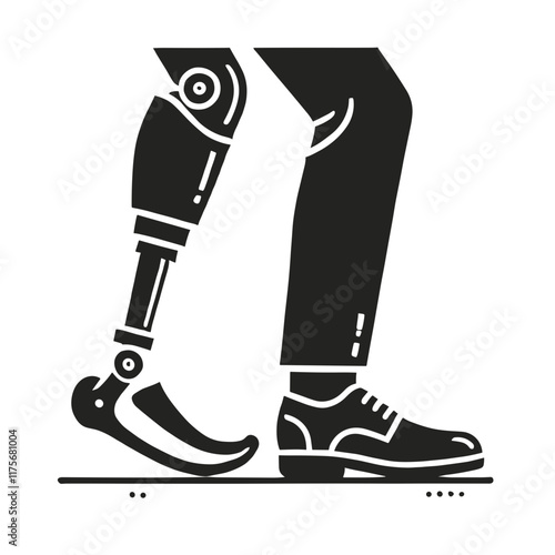 Person walking with a prosthetic leg and formal shoe in a dynamic pose