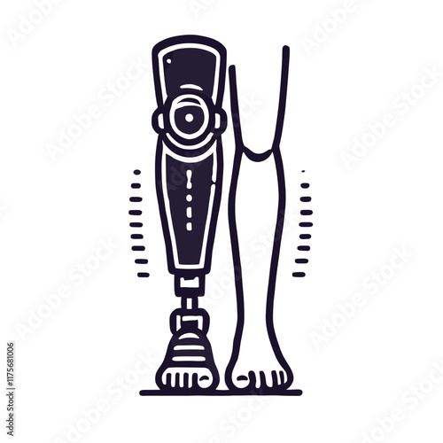 Prosthetic leg next to a natural foot in a modern illustrative style