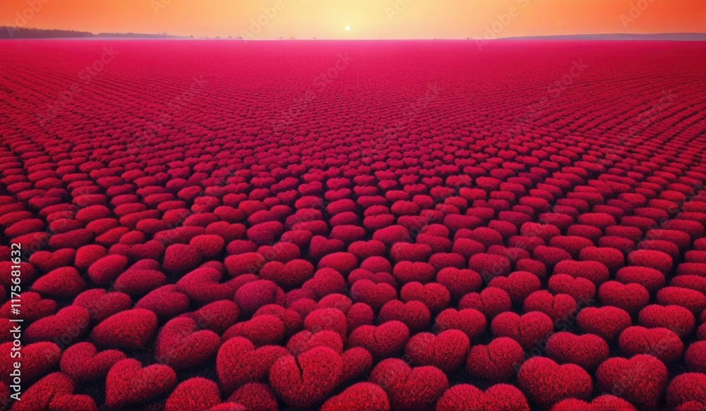 Fototapeta premium A surreal landscape of endless hearts stretching