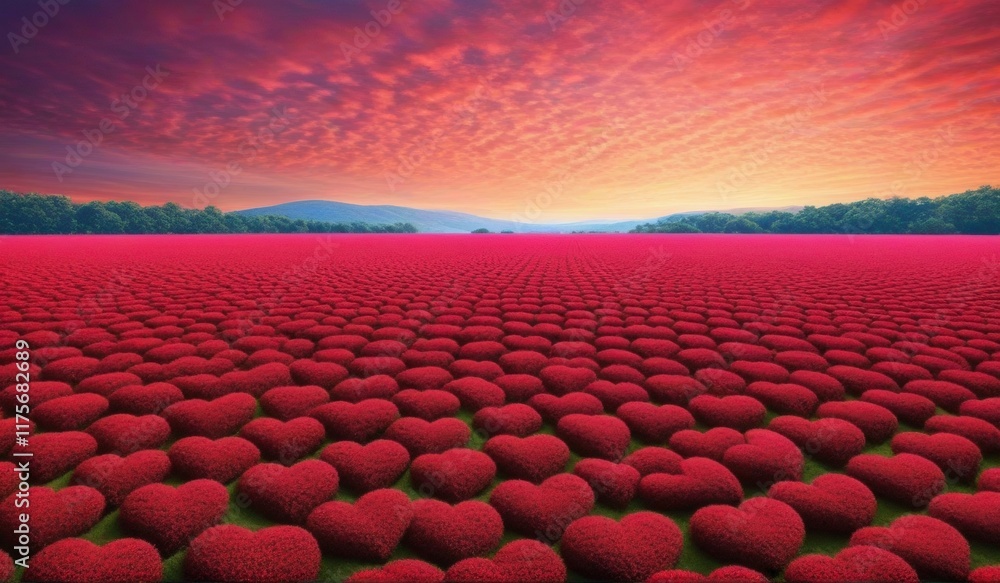Obraz premium A surreal landscape of endless hearts stretching