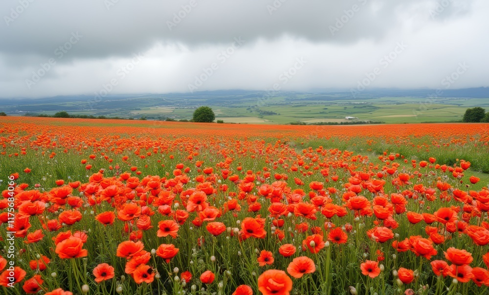 Vibrant field of blooming orange poppies Vibrant field of blooming orange poppies