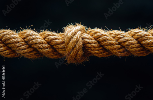 A rope with a knot in it. The rope is brown and the knot is in the middle photo