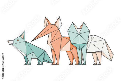 Polygonal animal art showcasing abstract foxes and other creatures in a modern geometric style with pastel colors photo