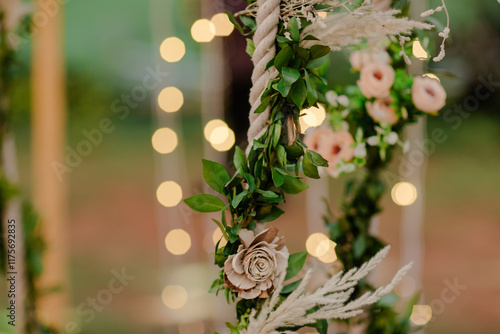 Canvas Print A romantic white beach wedding celebration with an outdoor ceremony, featuring e