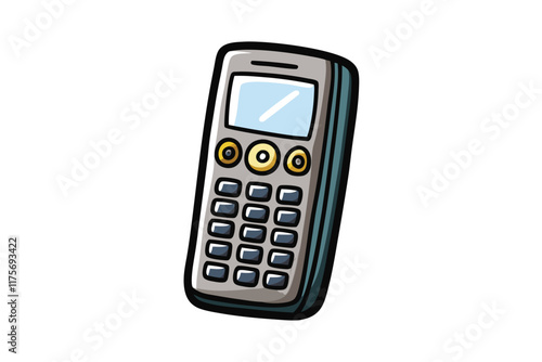 Vintage hand drawn cell phone with keypad and screen, creative sketch style vector art for retro technology themes