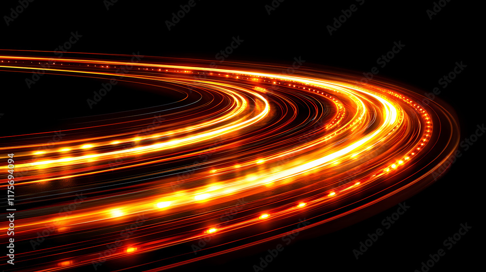 Abstract Light Trails: A mesmerizing circular abstract composition of light trails, creating a dynamic and energetic visual. The warm orange and yellow hues evoke feelings of movement, speed. Abstract Light Trails: A mesmerizing circular abstract composition of light trails, creating a dynamic and energetic visual. The warm orange and yellow hues evoke feelings of movement, speed.