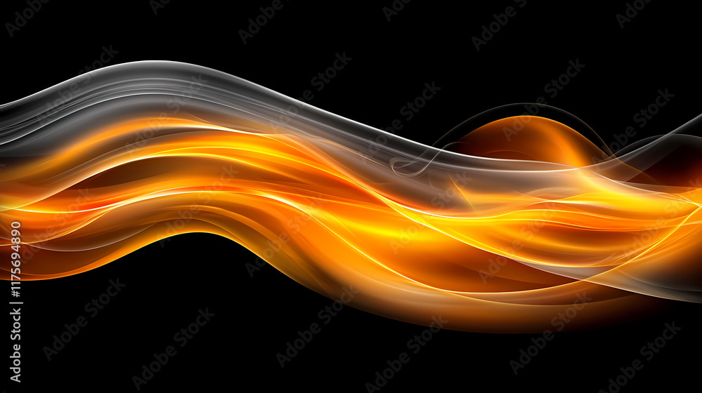 Abstract Flame Wave: A captivating abstract design features a dynamic wave of fiery orange and yellow hues, swirling and dancing against a sleek black background. Abstract Flame Wave: A captivating abstract design features a dynamic wave of fiery orange and yellow hues, swirling and dancing against a sleek black background.