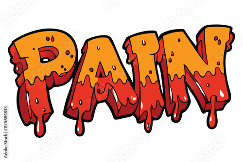 Dripping blood text effect illustration with bold uppercase letters spelling PAIN, designed for horror, thriller, or Halloween themes