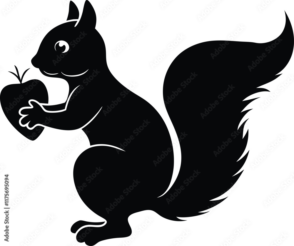 Fototapeta premium A Rabbit eats apple silhouette illustration