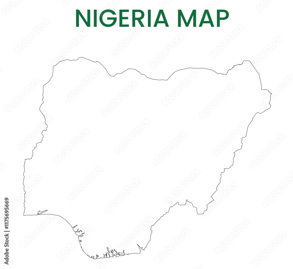High detailed map of Nigeria. Outline map of Nigeria. Africa High detailed map of Nigeria. Outline map of Nigeria. Africa