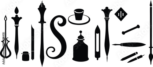  Luxury calligraphy kits silhouette vector illustration.