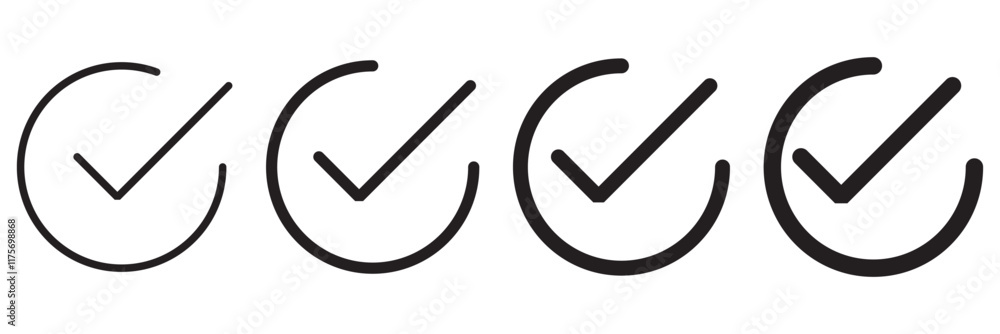 Set of different black check marks vector. Voting vector icon. Choice vector icon. Confirmation symbol set of checkmark icons in square and circle. Set of different black check marks vector. Voting vector icon. Choice vector icon. Confirmation symbol set of checkmark icons in square and circle.