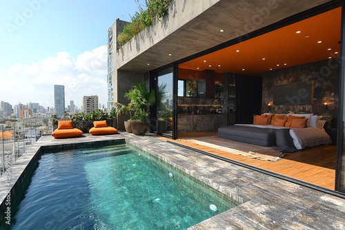 Wallpaper Mural Modern Rooftop Apartment With Pool And City View Torontodigital.ca