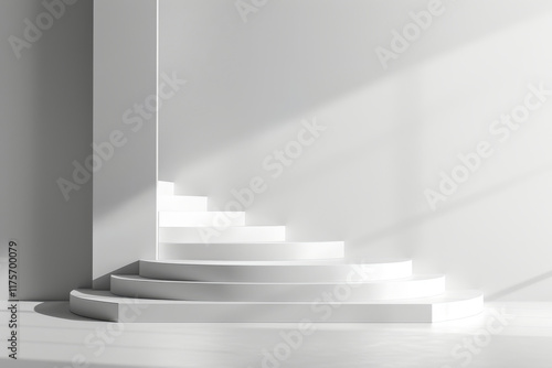 Empty Podium for Product Presentation in Indoor Space with Stairs. Perfect for Corporate Events and Marketing Displays. photo