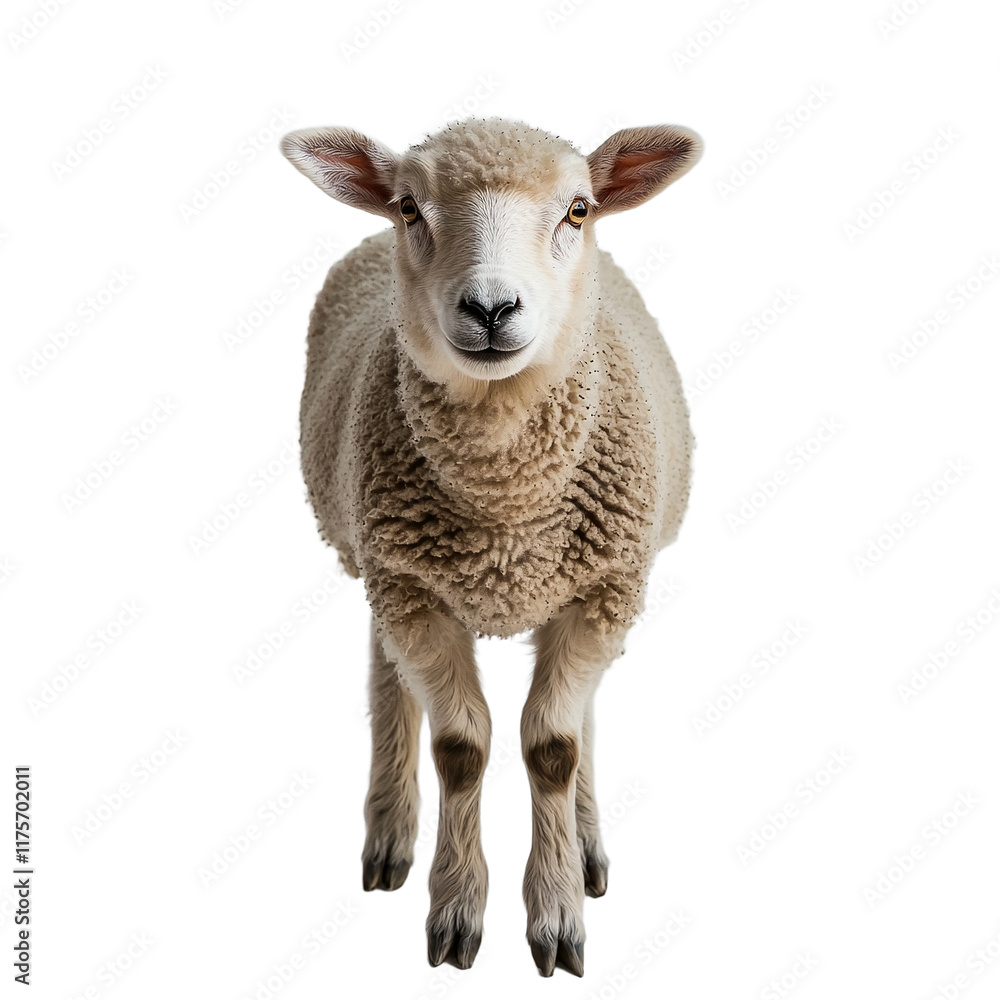 Obraz premium a picture of a white lamb looking at the camera PNG image, PNG file, Generative art.