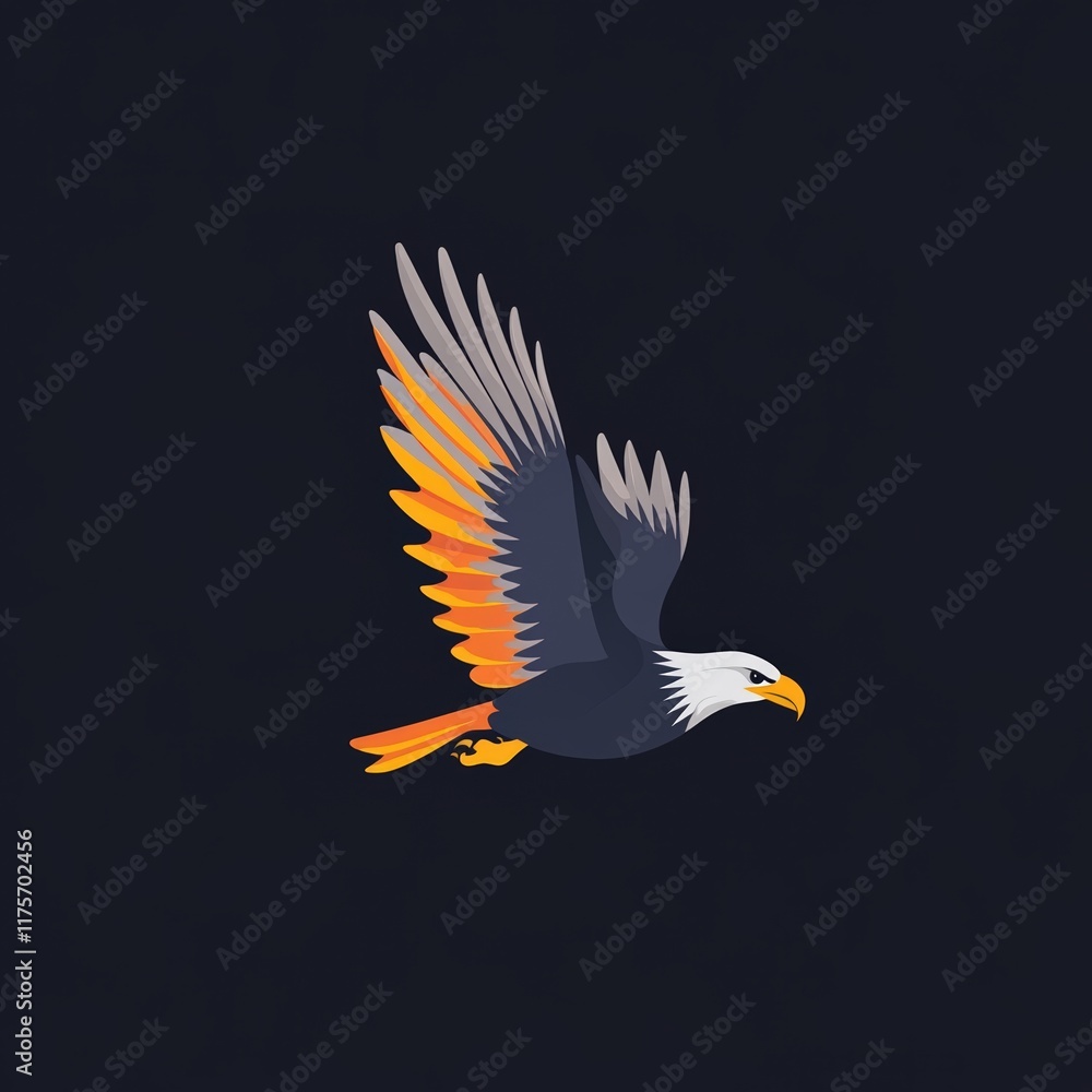 Obraz premium A dynamic logo of a soaring eagle with outstretched wings in bold colors, representing strength, freedom, and determination