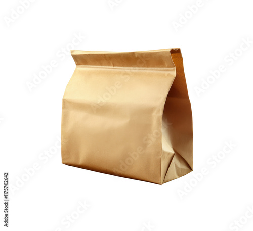 Brown paper lunch bag. This simple and eco-friendly bag is perfect for packing lunches and snacks. Isolated on transparent background, png. photo