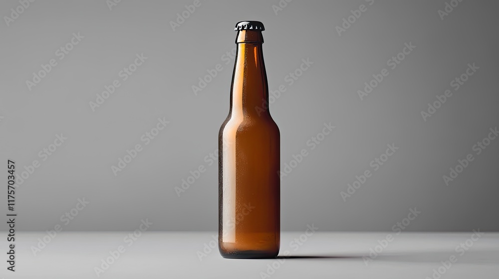 minimalist display of blank beer bottle mockup with glossy finish placed against clean solid gray background minimalist display of blank beer bottle mockup with glossy finish placed against clean solid gray background