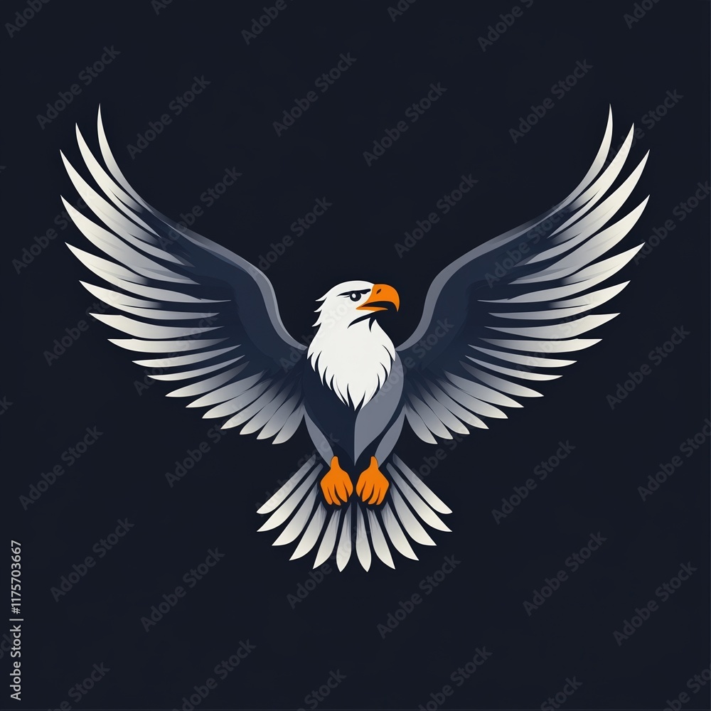 Fototapeta premium A bold logo of an eagle with its wings spread wide, showcasing strength, power, and majesty in a dynamic and modern design