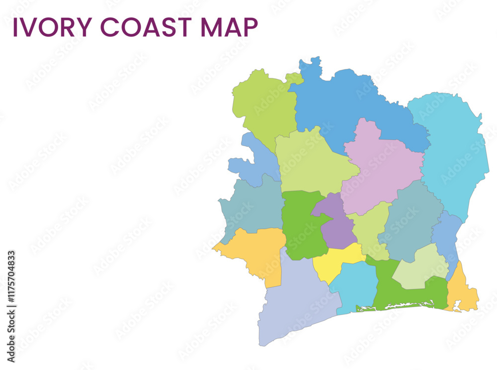Fototapeta High detailed map of Ivory Coast. Outline map of Ivory Coast. Africa