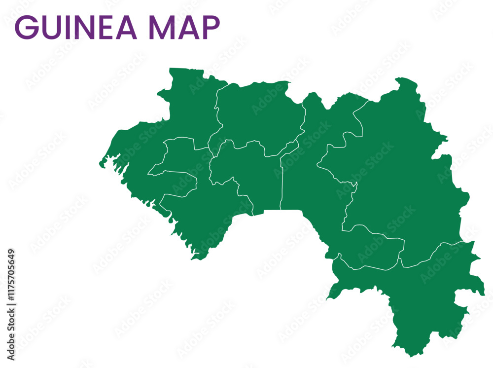 High detailed map of Guinea. Outline map of Guinea. Africa High detailed map of Guinea. Outline map of Guinea. Africa
