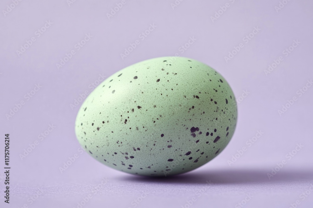 single speckled mint green egg sitting on soft lavender background single speckled mint green egg sitting on soft lavender background